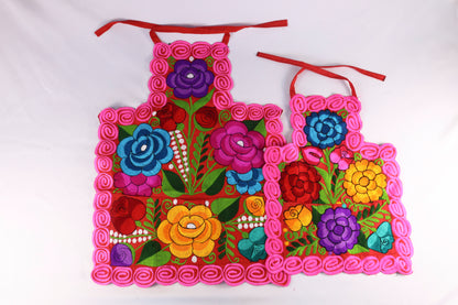 Embroidered Floral Apron Set